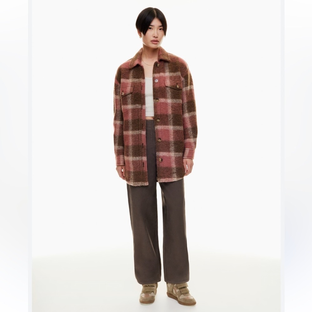 Aritzia Wilfred Free The Ganna Jacket Wool Blend Size XS Brown Pink Cream Plaid - Picture 2 of 8